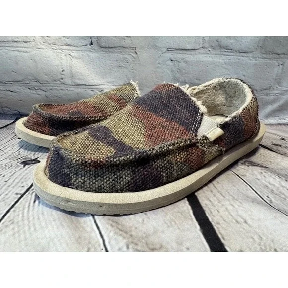 Sanuk Donna Camo Chill Slip On Loafers Faux Fur Lined Earthy Multi Color - Picture 1 of 14
